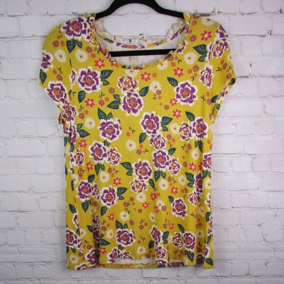 ModCloth Mustard Yellow Floral Retro Boho Print Tee - Picture 1 of 5